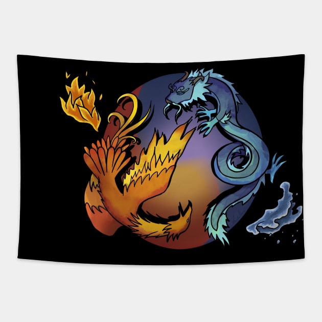 Phoenix and Dragon Tapestry by Perezart99