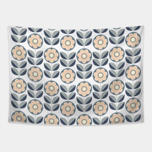 Retro Geometric Flower Pattern 5 in Blue, Grey and Peach Tapestry