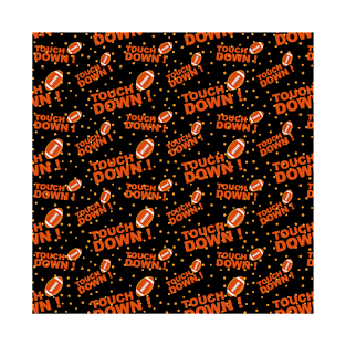 Orange on Black Touch Down Football Pattern T-Shirt