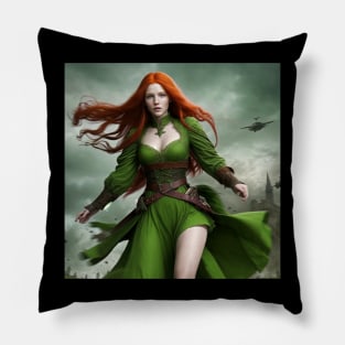 Sorceress in Green Robe Pillow