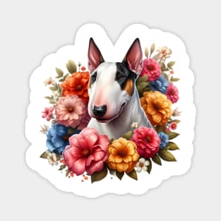 A bull terrier with beautiful colorful flowers Magnet