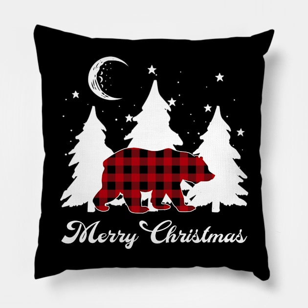 Red Buffalo Plaid Bear Matching Family Christmas Pajama Pillow by Sincu