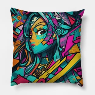 Girl In Urban WallStyle - AI Art Pillow