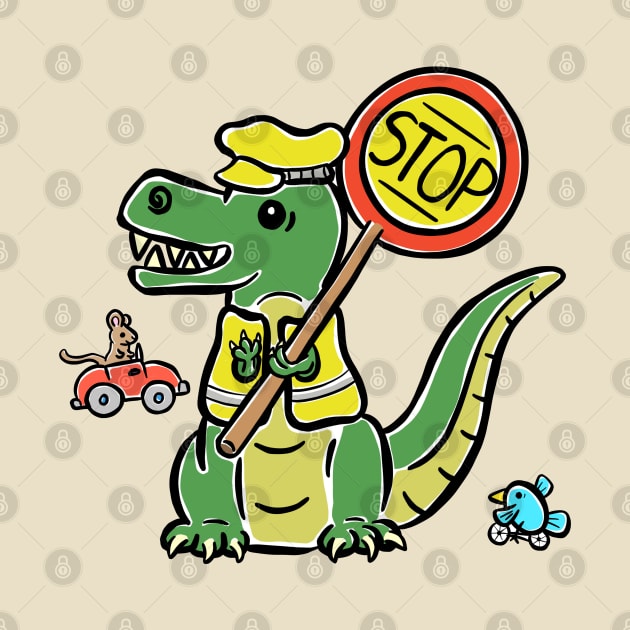 Lollypop Person Crossing Guard Tyrannosaurus Dinosaur Dino Cartoon Cute Character by Squeeb Creative