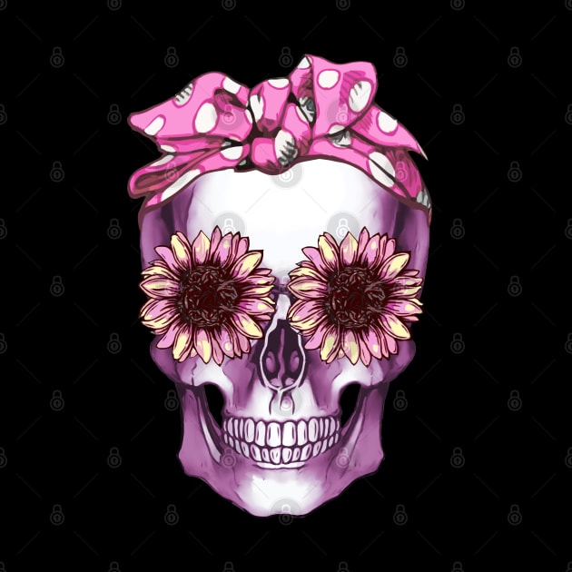 Cool skull pink bandana and sunflowers skull mask face by Collagedream