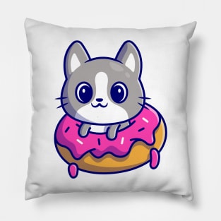 Cute Cat With Doughnut Cartoon Pillow