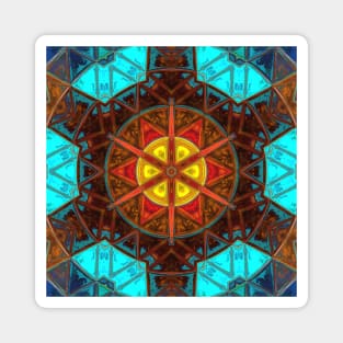 Mosaic Kaleidoscope Flower Blue Orange and Yellow Magnet