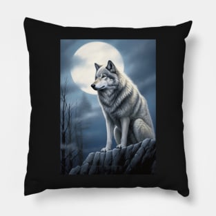 The Wolf  Worshipping The Full Moon Pillow