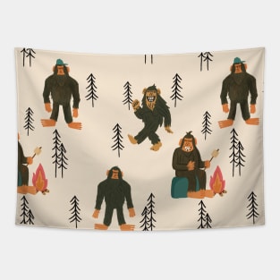 BigFoot Sasquatch Yeti Camping in the Woods Tapestry