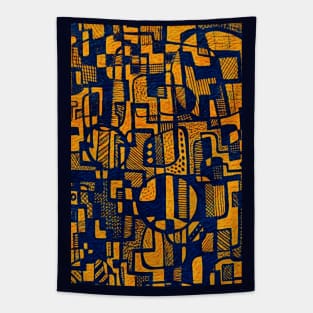 African Abstract Art Pattern Design - "Ndalu" - Orange and Blue Tapestry