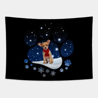 Snow Paw Tan Chihuahua Christmas Winter Holiday Tapestry