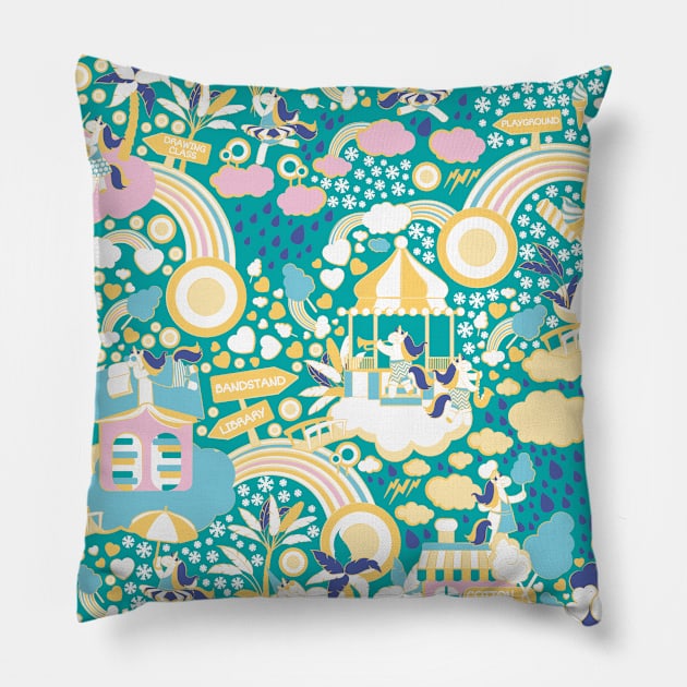 The secret map of Unicorns Village I // turquoise background Pillow by SelmaCardoso