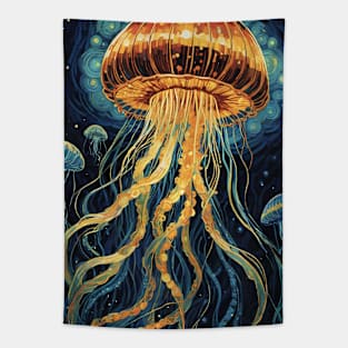 Starry Night's Glow: Van Gogh-Inspired Luminescent Jellyfish Tapestry