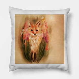 Fox in Wildflower Illustration Pillow