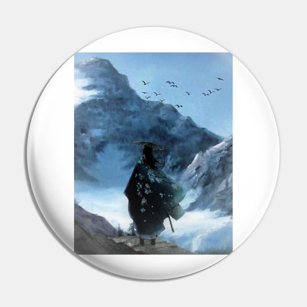 Mountain Samurai Meditation Pin by Clifficus