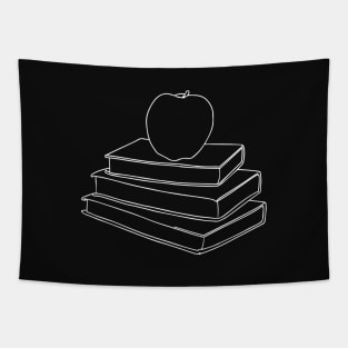 Apple on Book Stack - Red Apple & White Books Line Art Tapestry