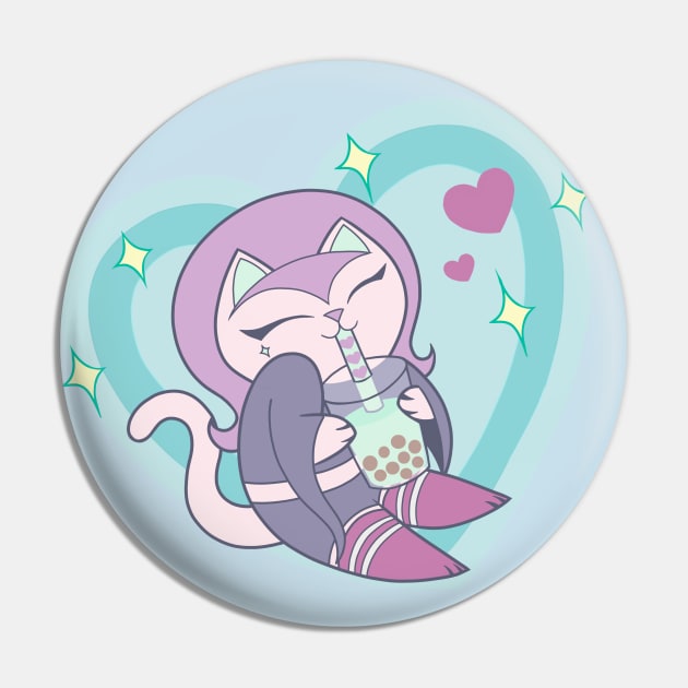 Witchy Kitty Cat Boba Tea Bubble Tea Kawaii Pastel Goth Pin by BluVelvet
