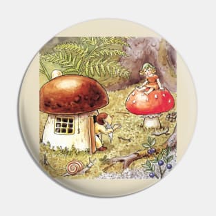 Toadstool Mushroom Girl and Gnome with Snail Pin