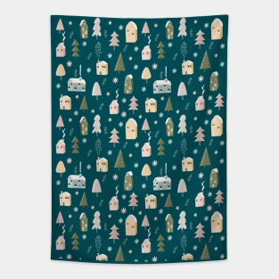 Scandinavian Christmas Village Pattern Tapestry