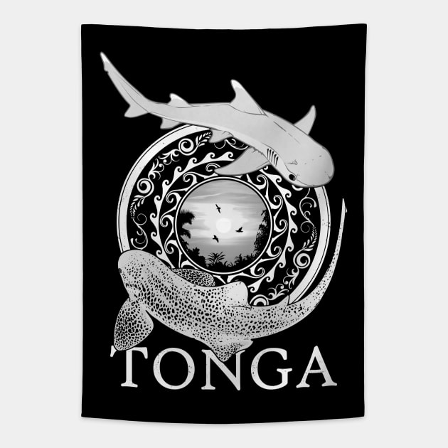 Zebra Shark and Whitetip Reef Shark Tonga diving Tapestry by NicGrayTees