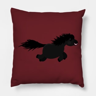 Cute running black Shetland pony cartoon illustration Pillow