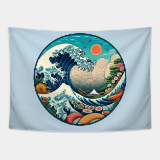 Great Wave of Sushi - Contemporary Edo Art Inspired Tapestry