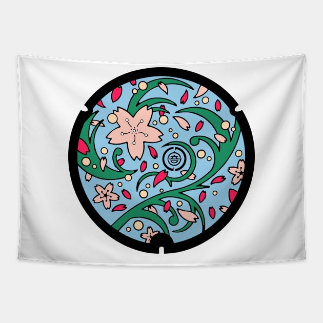 Yorii Drain Cover Blue Ver - Japan Tapestry by nuthatchdesigns