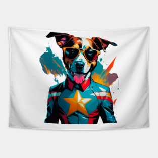 Captain American dog - pop art style tshirt Tapestry