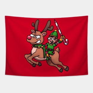 Christmas Elf Riding Flying Reindeer Tapestry