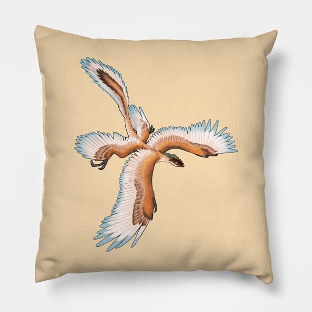 Microraptor Gui (Brown) Pillow by Radiantglyph