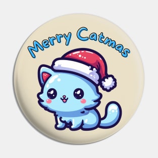 Merry Christmas catmas blue cat Pin