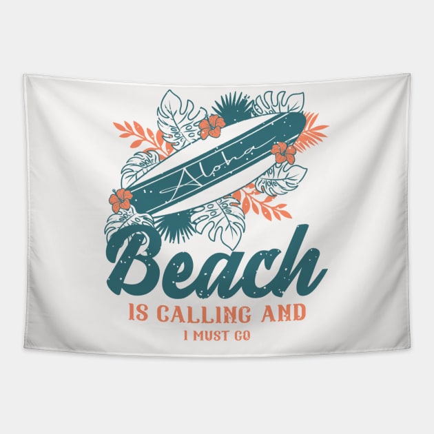 Beach Surfboard Summertime  Tropical - Beach is Calling and I must go Tapestry by Sassee Designs