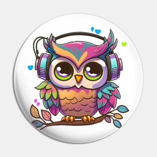 Colorful Musical Pinky Owl Perched on a Tree Pin