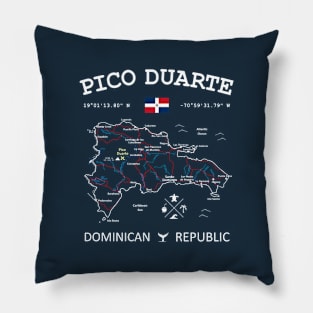 Dominican Republic Flag Travel Map Pico Duarte Coordinates Roads Rivers and Oceans White Pillow