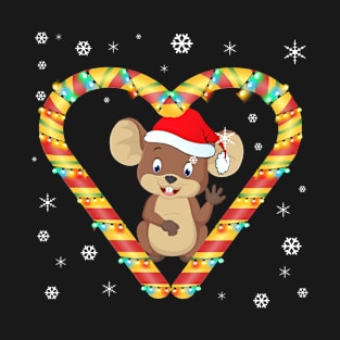 Cute Mouse Candy Cane Heart Funny Christmas Light Gift T-Shirt