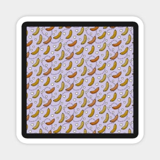 Hilarious Wiener Sausages and chunky Pop Corns pattern on pale purple background Magnet
