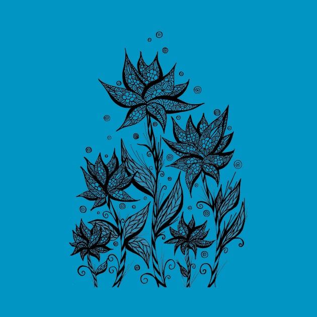 Abstract Flowers Lineart Blue by ZeichenbloQ