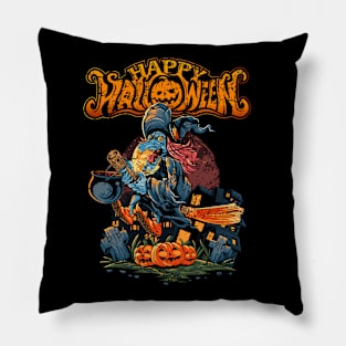 Happy Halloween riding witch Pillow