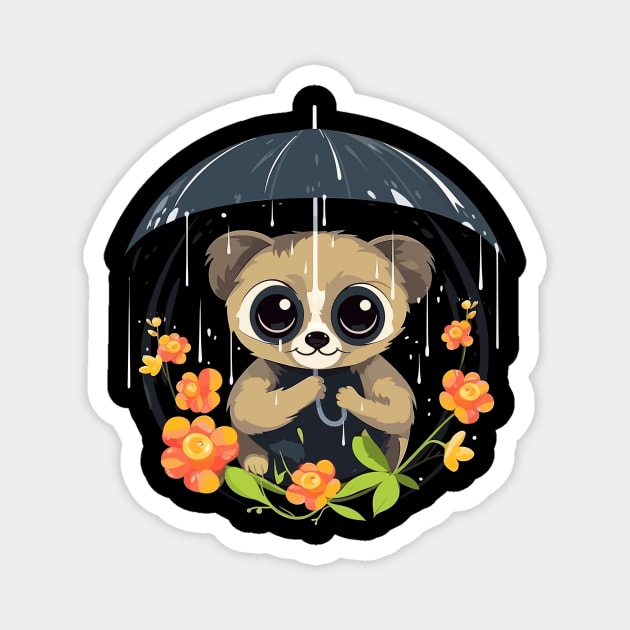 Slow Loris Rainy Day With Umbrella Magnet by JH Mart