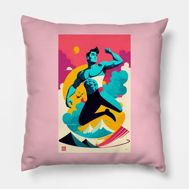 Muscle Man Jumping Pillow by ArtBeatsGallery