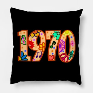 1970 vintage year flower power hippie hippy retro Pillow