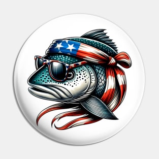 Salmon American USA Flag Sunglasses 4th of July Fish Fishing Pin