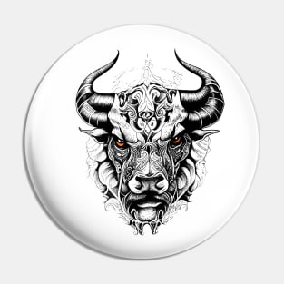 Bull Wild Animal Nature Illustration Art Tattoo Pin