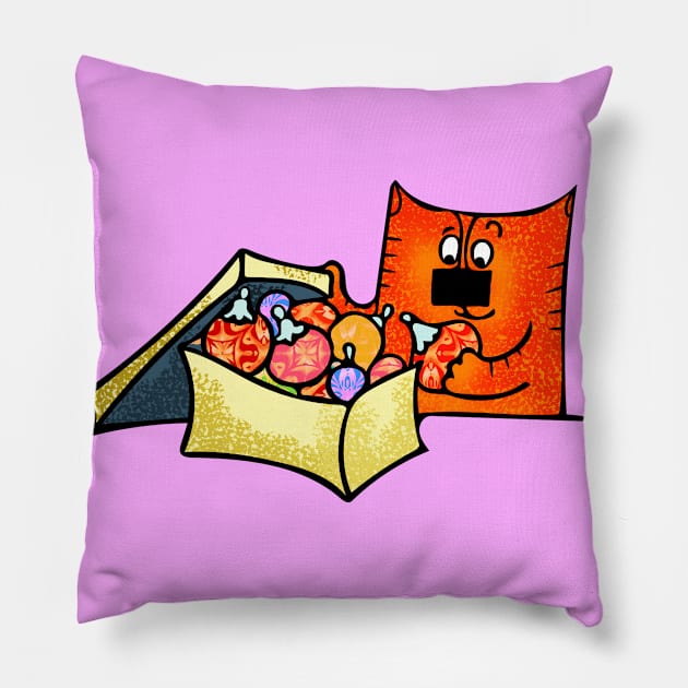 Cat and ornaments Pillow by maryglu