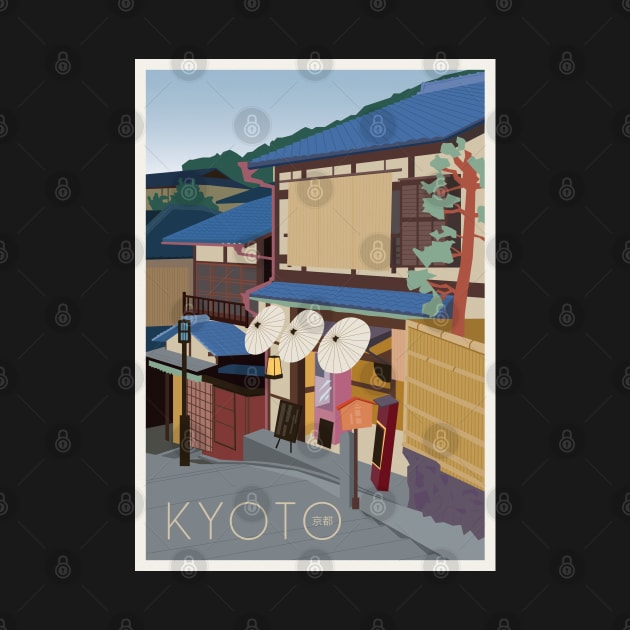 Art Deco inspired travel poster - kyoto Japan by MariOyama