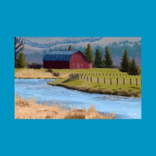 Barn Landscape Painting T-Shirt