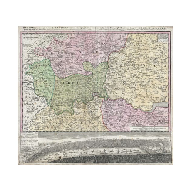 Vintage London England Regional Map (1741) by Bravuramedia
