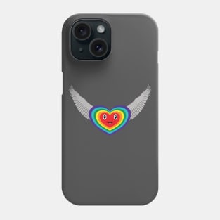 Cartoon of a heart with rainbow colors, flying Phone Case