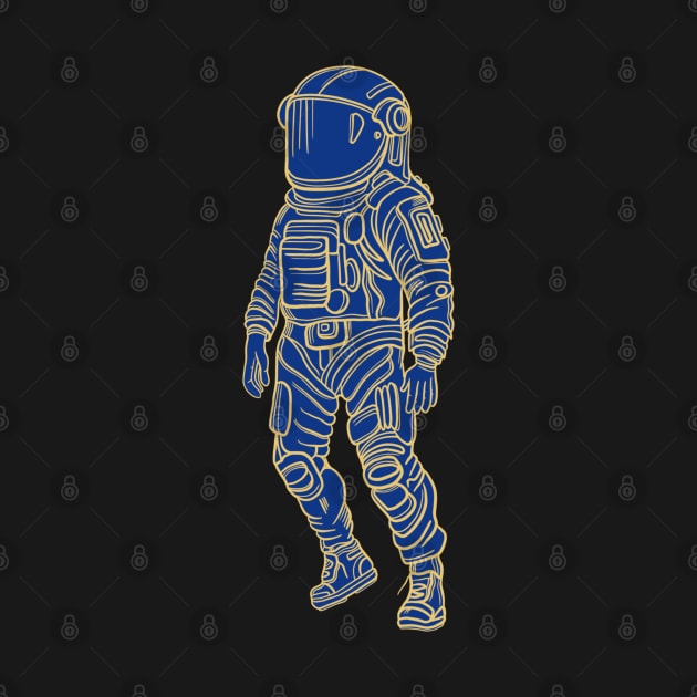 Astronaut drawing - yellow lines with blue background by DaveDanchuk