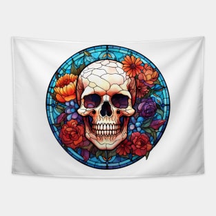 Stained Glass Floral Skull #1 Tapestry